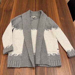 Roxy Gray and Cream Shawl Collar Cardigan Sweater size Small Grandmacore